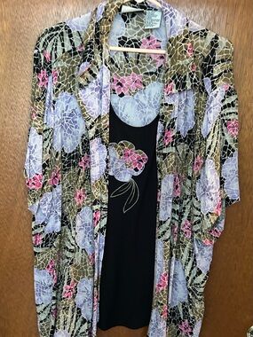 Floral Mosaic Kimono Overlay with Black Tank